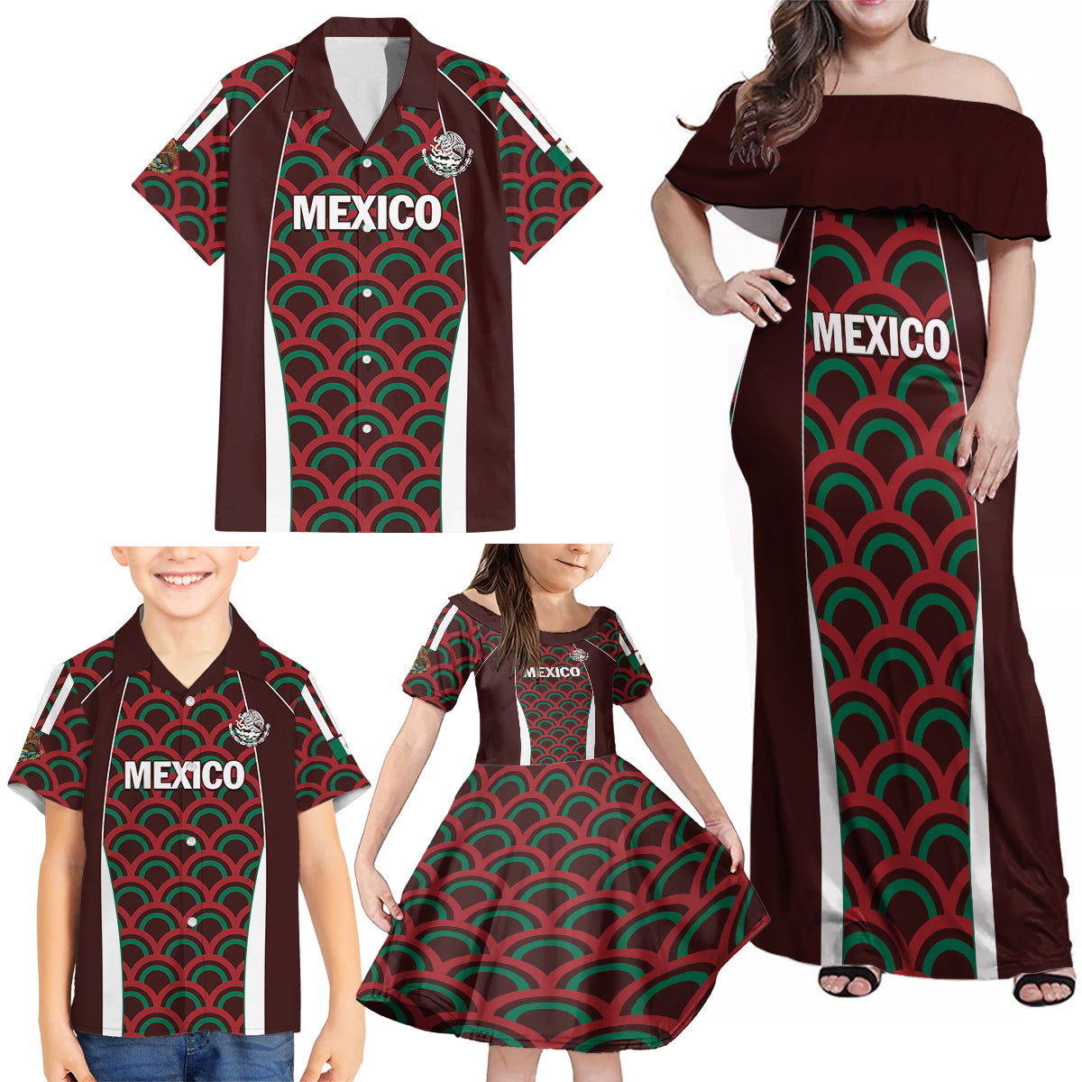 Personalized Mexico 2024 Football Family Matching Off Shoulder Maxi Dress and Hawaiian Shirt Come On El Tri - Wonder Print Shop