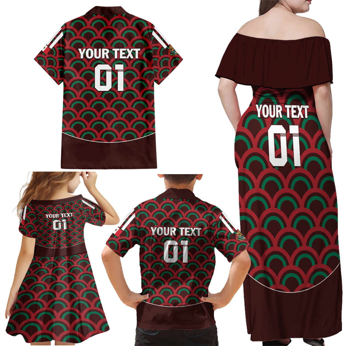 Personalized Mexico 2024 Football Family Matching Off Shoulder Maxi Dress and Hawaiian Shirt Come On El Tri - Wonder Print Shop