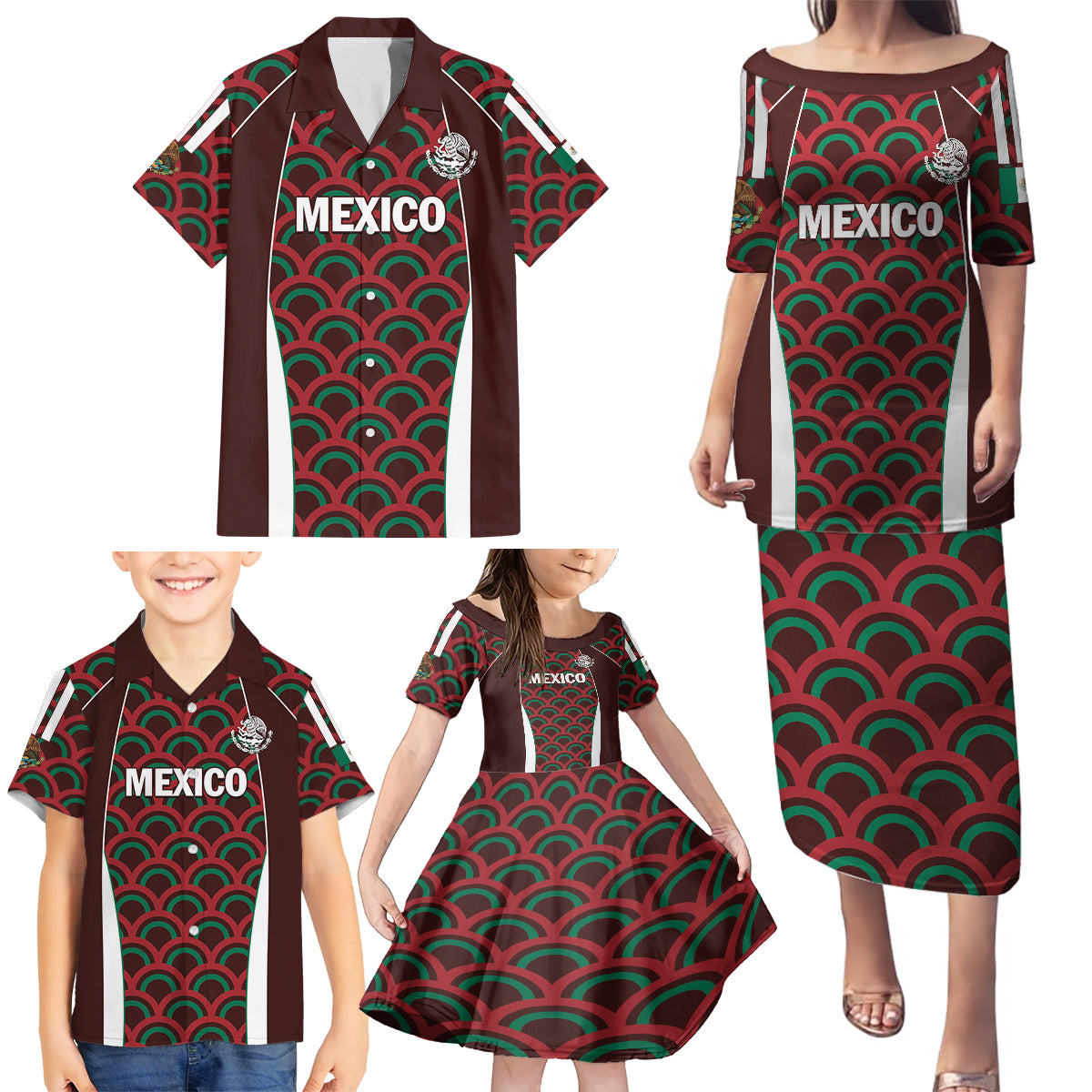 Personalized Mexico 2024 Football Family Matching Puletasi and Hawaiian Shirt Come On El Tri - Wonder Print Shop