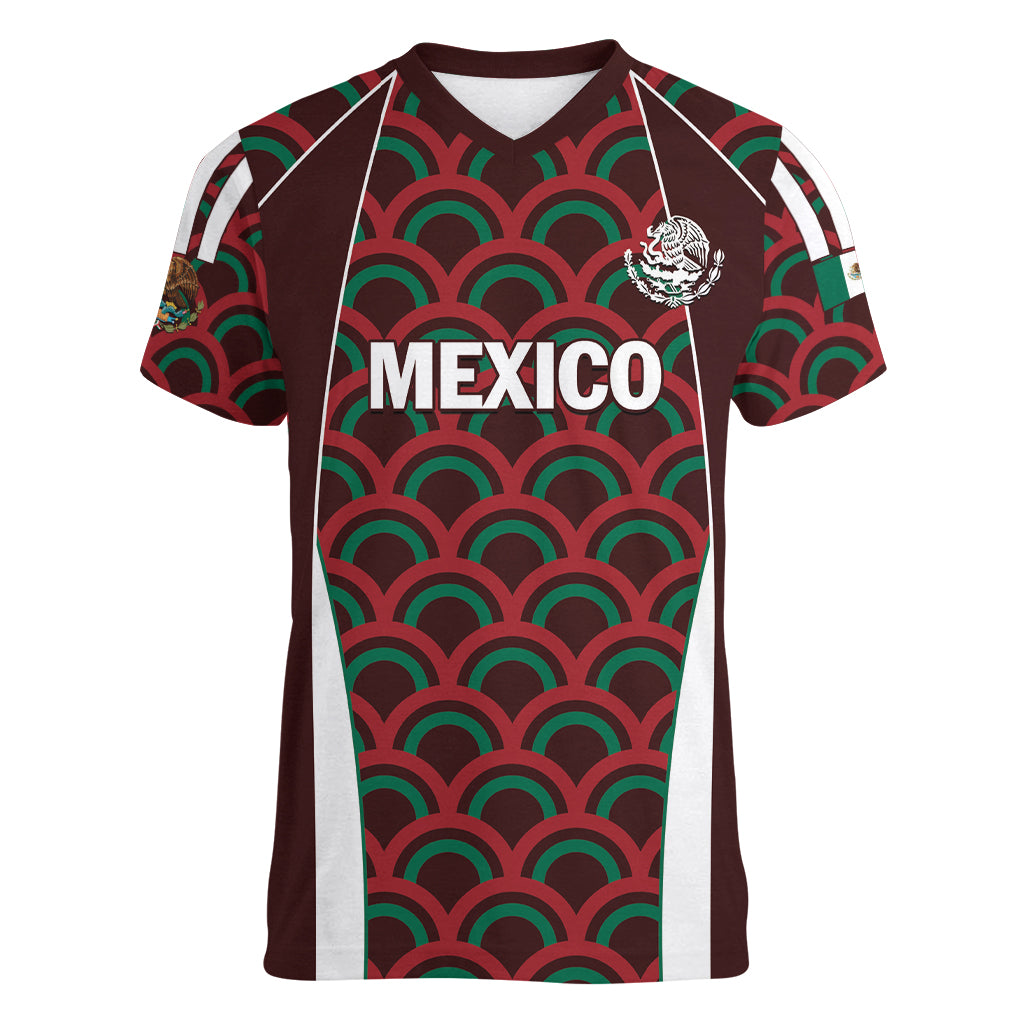 Personalized Mexico 2024 Football Women V-Neck T-Shirt Come On El Tri - Wonder Print Shop