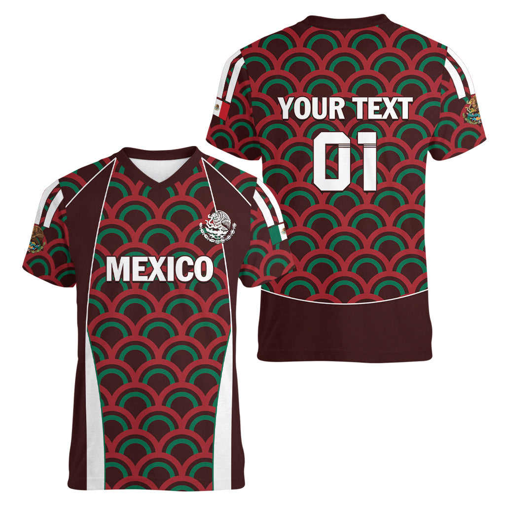 Personalized Mexico 2024 Football Women V-Neck T-Shirt Come On El Tri - Wonder Print Shop