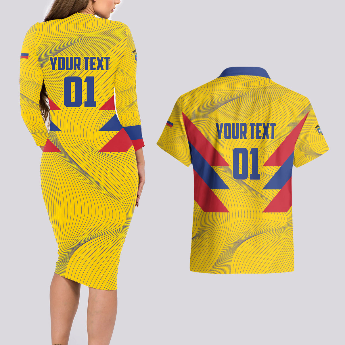 Personalized Colombia 2024 Football Couples Matching Long Sleeve Bodycon Dress and Hawaiian Shirt Go Los Cafeteros - Wonder Print Shop
