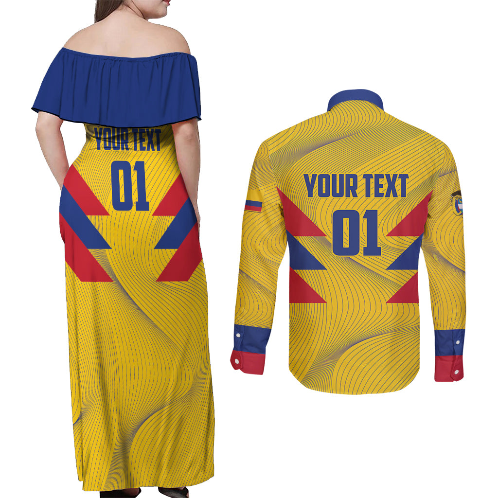 Personalized Colombia 2024 Football Couples Matching Off Shoulder Maxi Dress and Long Sleeve Button Shirt Go Los Cafeteros - Wonder Print Shop