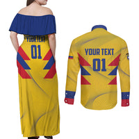 Personalized Colombia 2024 Football Couples Matching Off Shoulder Maxi Dress and Long Sleeve Button Shirt Go Los Cafeteros - Wonder Print Shop