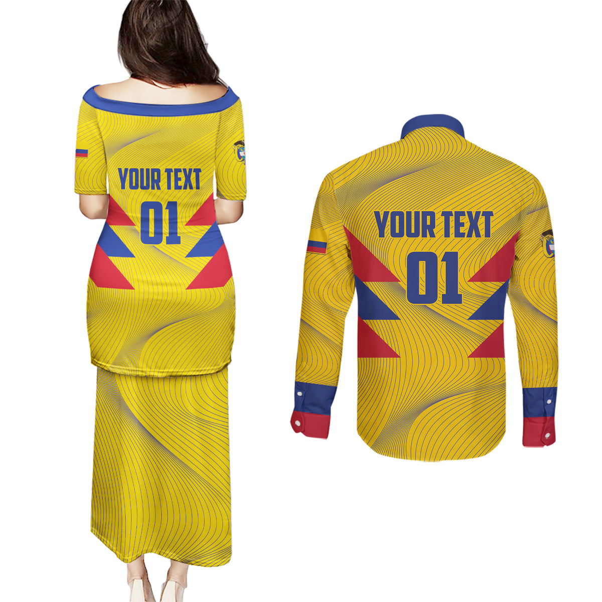 Personalized Colombia 2024 Football Couples Matching Puletasi and Long Sleeve Button Shirt Go Los Cafeteros - Wonder Print Shop