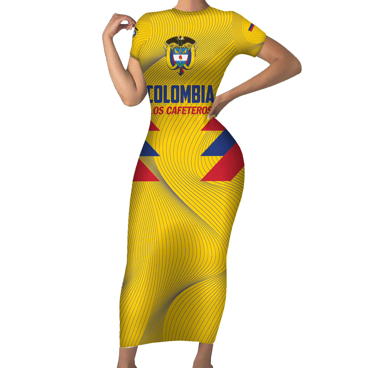Personalized Colombia 2024 Football Family Matching Short Sleeve Bodycon Dress and Hawaiian Shirt Go Los Cafeteros - Wonder Print Shop