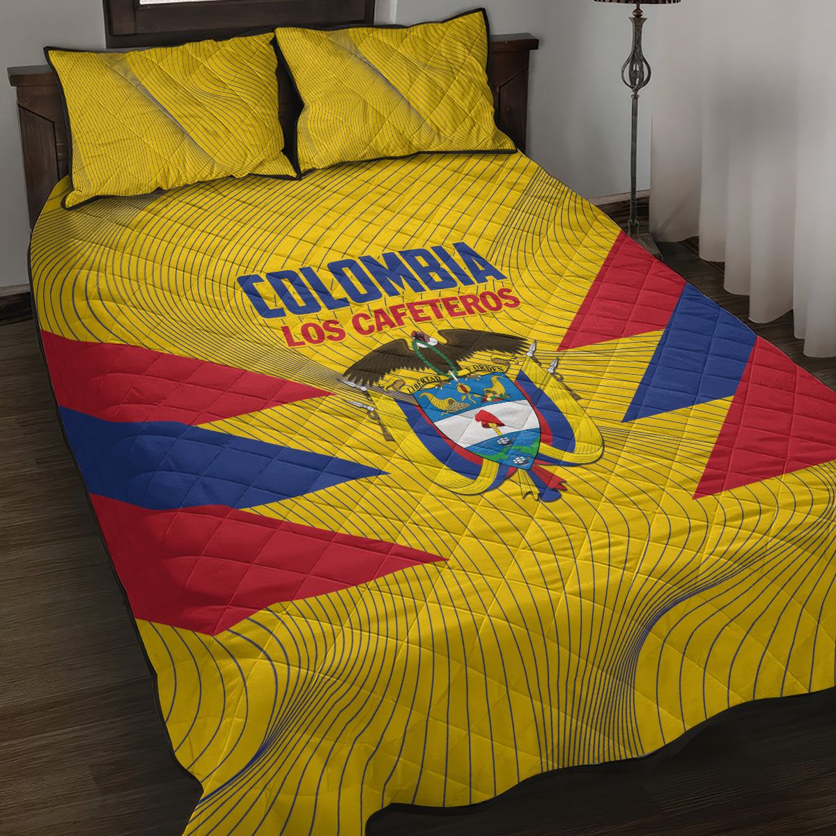 Colombia 2024 Football Quilt Bed Set Go Los Cafeteros