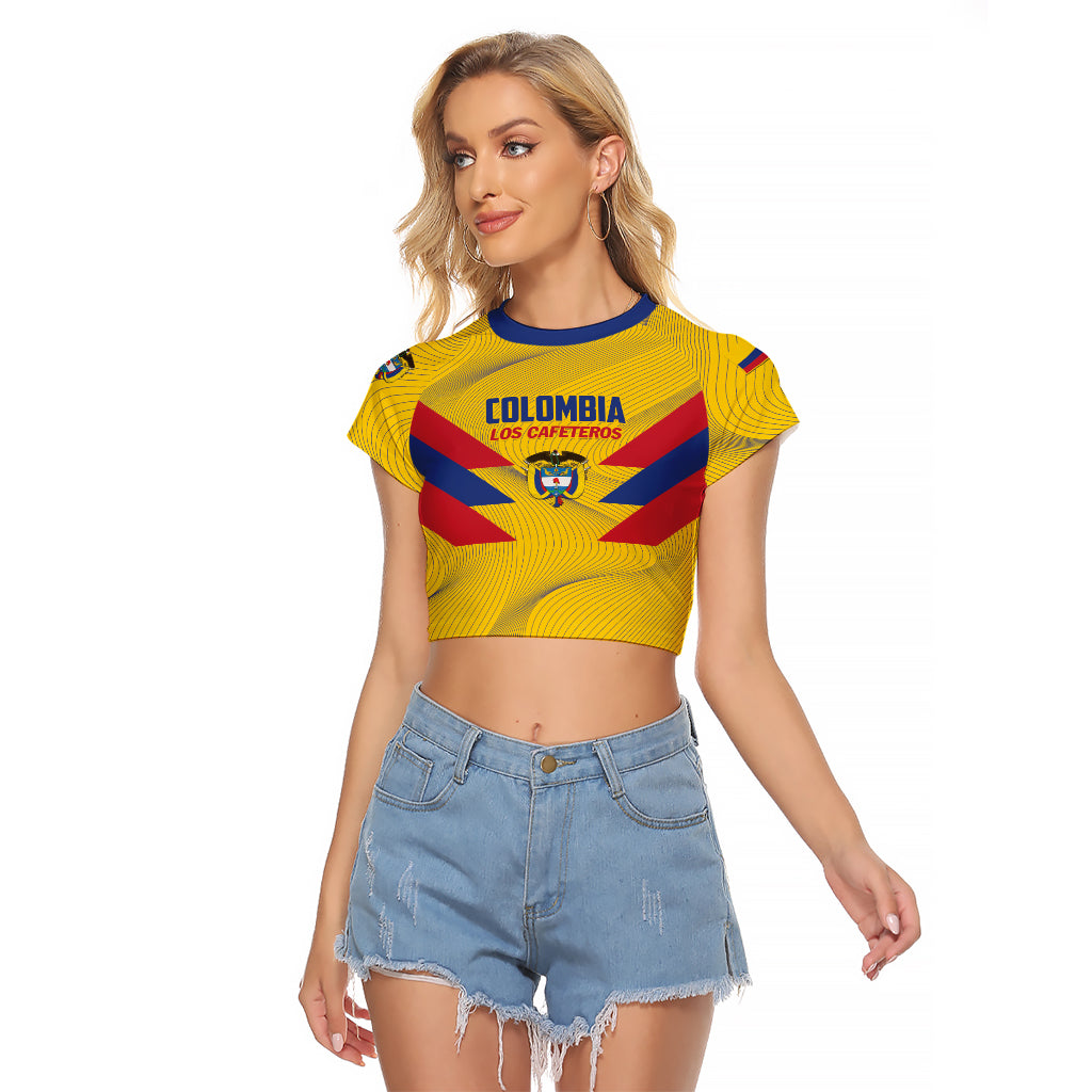 Personalized Colombia 2024 Football Raglan Cropped T Shirt Go Los Cafeteros - Wonder Print Shop