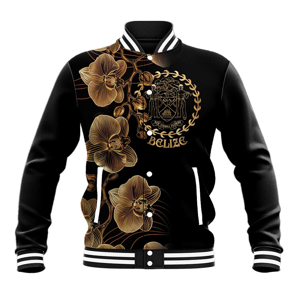 Belize Gold Orchid Baseball Jacket Luxury Stylized