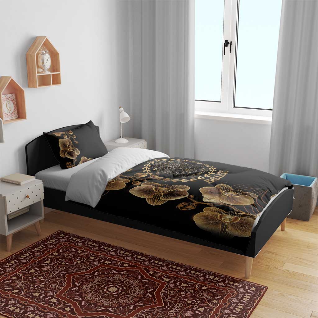 Belize Gold Orchid Bedding Set Luxury Stylized