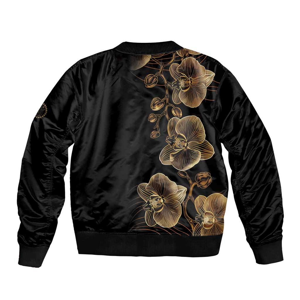 Belize Gold Orchid Bomber Jacket Luxury Stylized