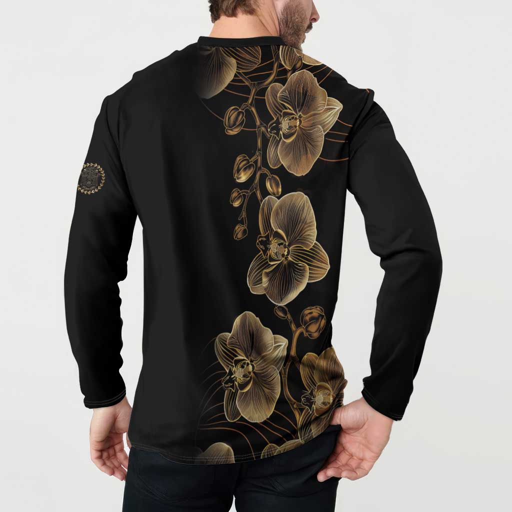Belize Gold Orchid Button Sweatshirt Luxury Stylized
