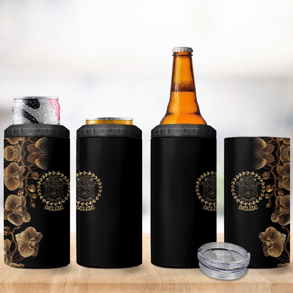 Belize Gold Orchid 4 in 1 Can Cooler Tumbler Luxury Stylized