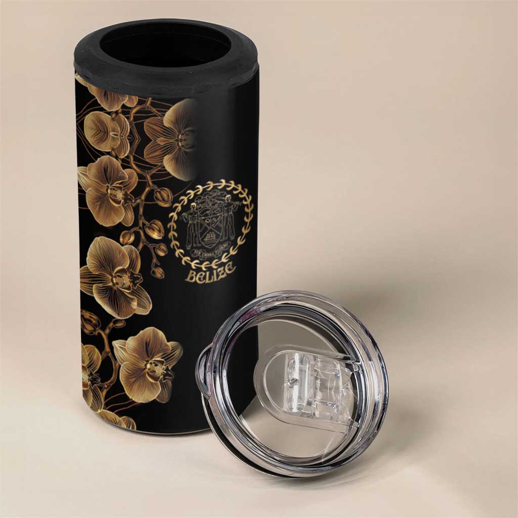 Belize Gold Orchid 4 in 1 Can Cooler Tumbler Luxury Stylized