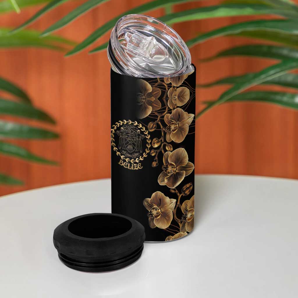 Belize Gold Orchid 4 in 1 Can Cooler Tumbler Luxury Stylized