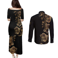 Belize Gold Orchid Couples Matching Puletasi and Long Sleeve Button Shirt Luxury Stylized