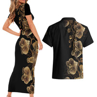 Belize Gold Orchid Couples Matching Short Sleeve Bodycon Dress and Hawaiian Shirt Luxury Stylized