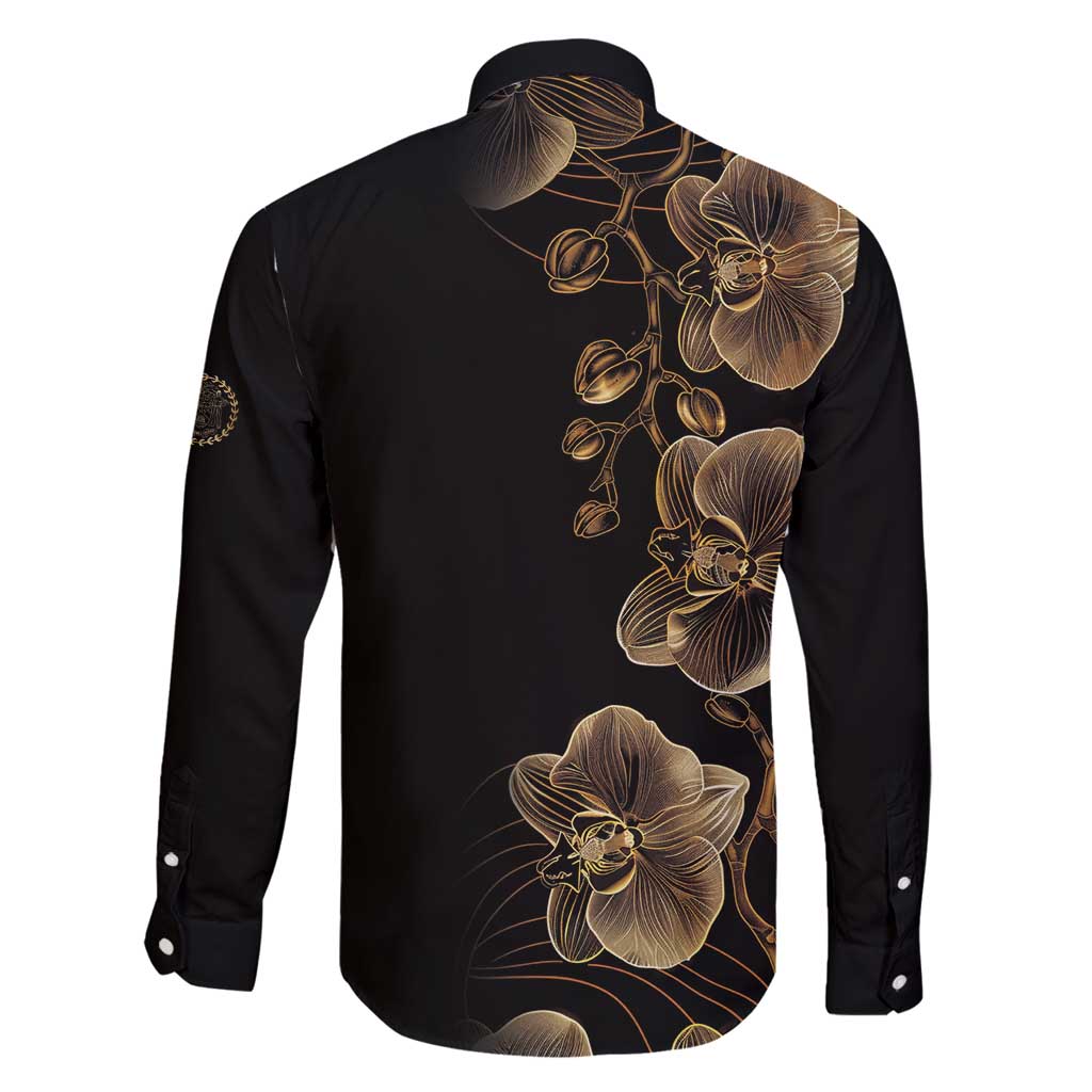 Belize Gold Orchid Family Matching Long Sleeve Bodycon Dress and Hawaiian Shirt Luxury Stylized