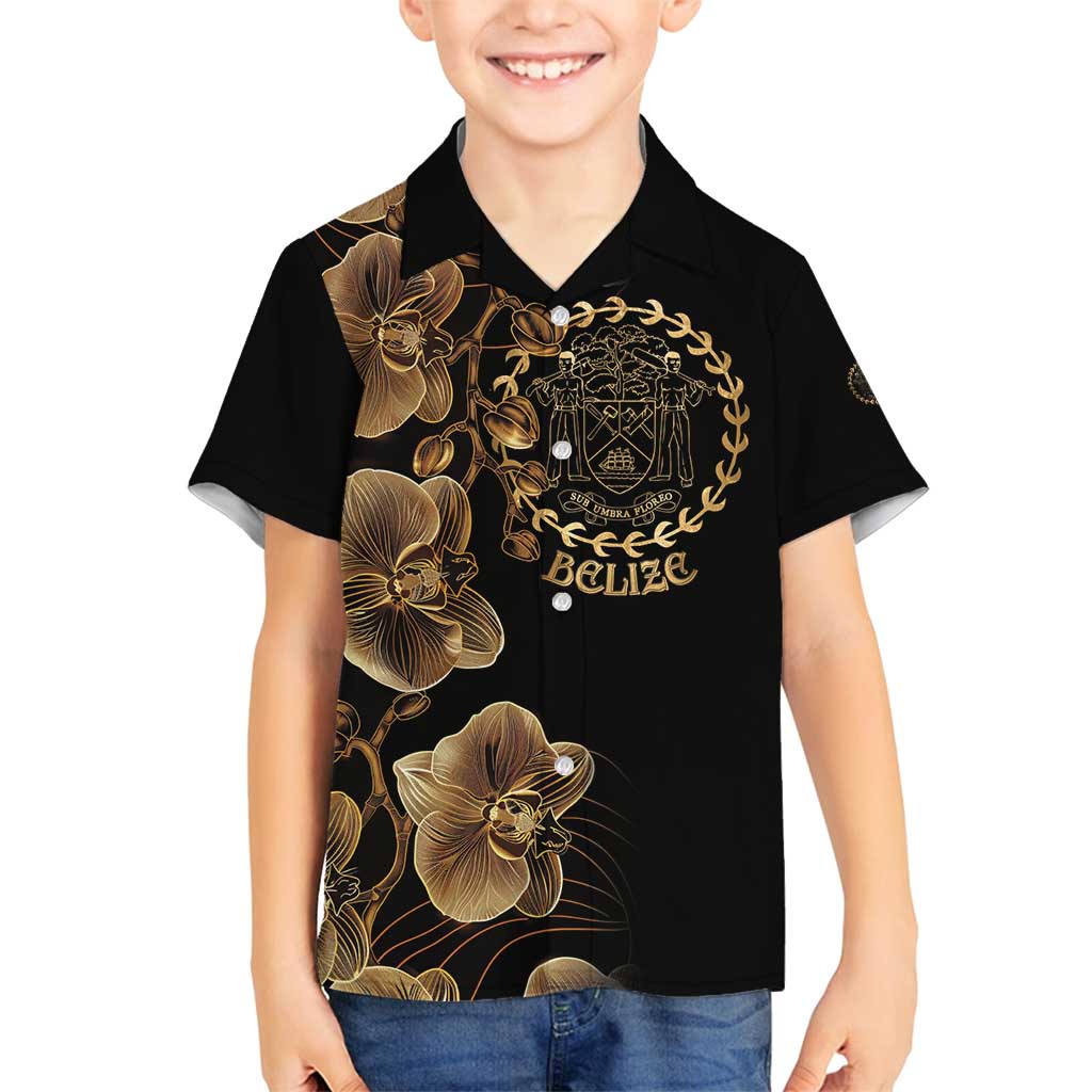 Belize Gold Orchid Family Matching Long Sleeve Bodycon Dress and Hawaiian Shirt Luxury Stylized