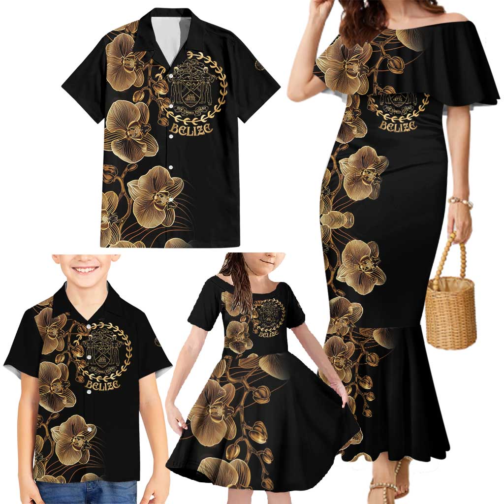 Belize Gold Orchid Family Matching Mermaid Dress and Hawaiian Shirt Luxury Stylized
