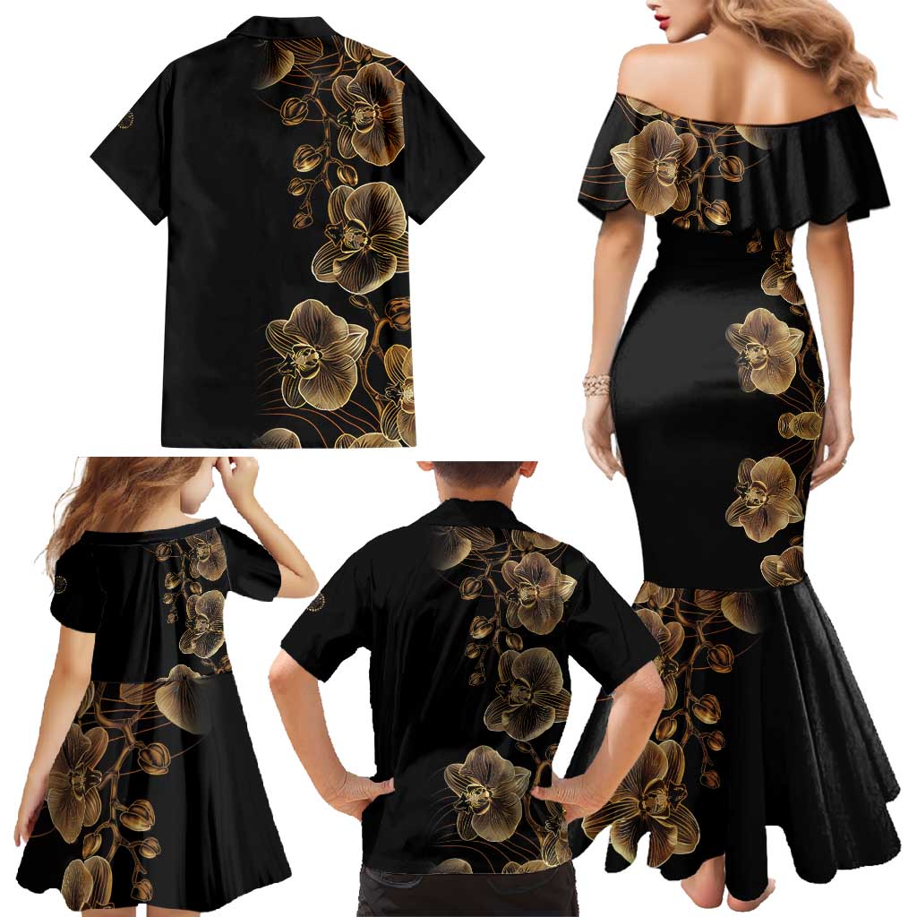 Belize Gold Orchid Family Matching Mermaid Dress and Hawaiian Shirt Luxury Stylized