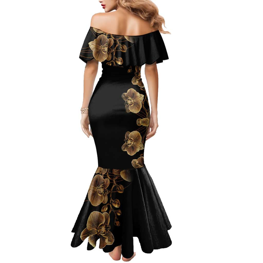 Belize Gold Orchid Family Matching Mermaid Dress and Hawaiian Shirt Luxury Stylized