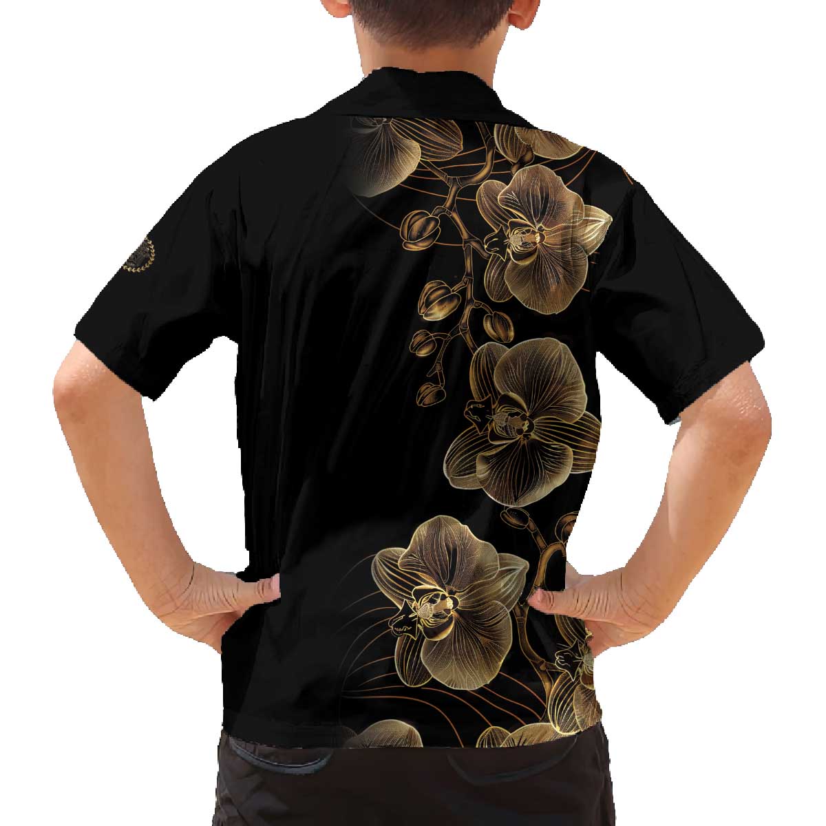 Belize Gold Orchid Family Matching Off The Shoulder Long Sleeve Dress and Hawaiian Shirt Luxury Stylized