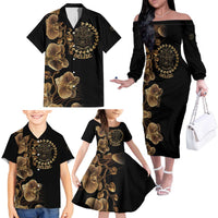 Belize Gold Orchid Family Matching Off The Shoulder Long Sleeve Dress and Hawaiian Shirt Luxury Stylized