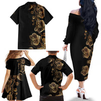 Belize Gold Orchid Family Matching Off The Shoulder Long Sleeve Dress and Hawaiian Shirt Luxury Stylized
