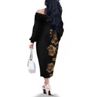 Belize Gold Orchid Family Matching Off The Shoulder Long Sleeve Dress and Hawaiian Shirt Luxury Stylized