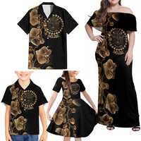 Belize Gold Orchid Family Matching Off Shoulder Maxi Dress and Hawaiian Shirt Luxury Stylized