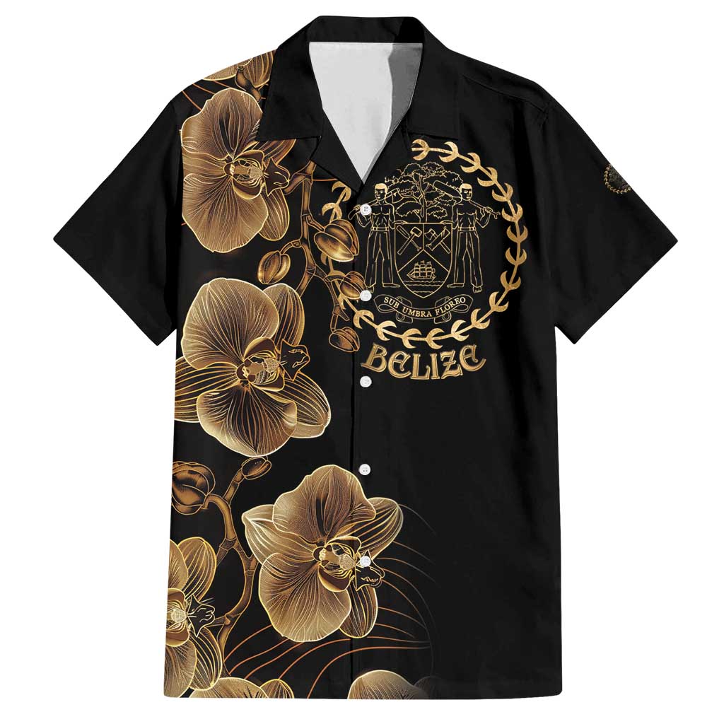 Belize Gold Orchid Family Matching Off Shoulder Maxi Dress and Hawaiian Shirt Luxury Stylized