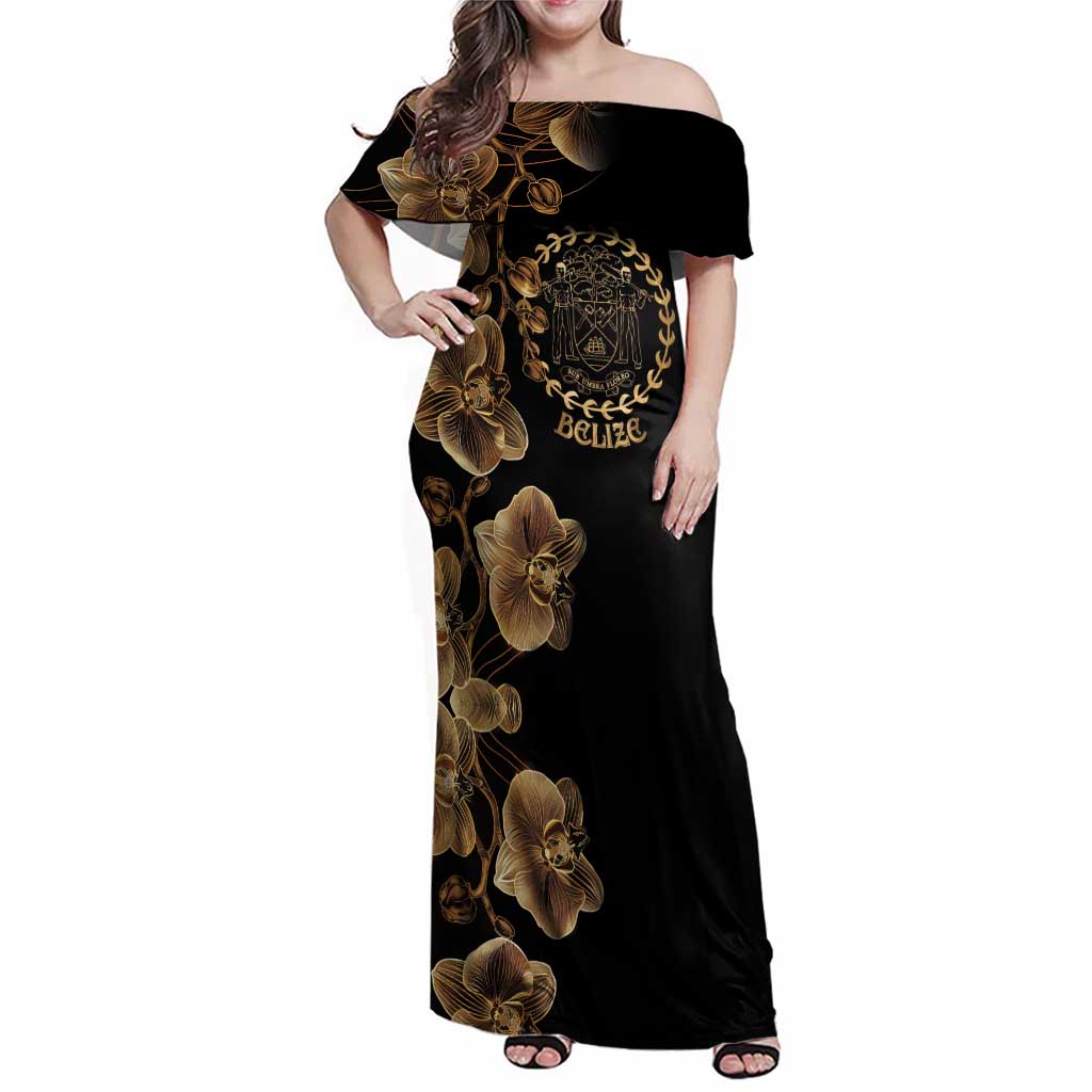 Belize Gold Orchid Family Matching Off Shoulder Maxi Dress and Hawaiian Shirt Luxury Stylized