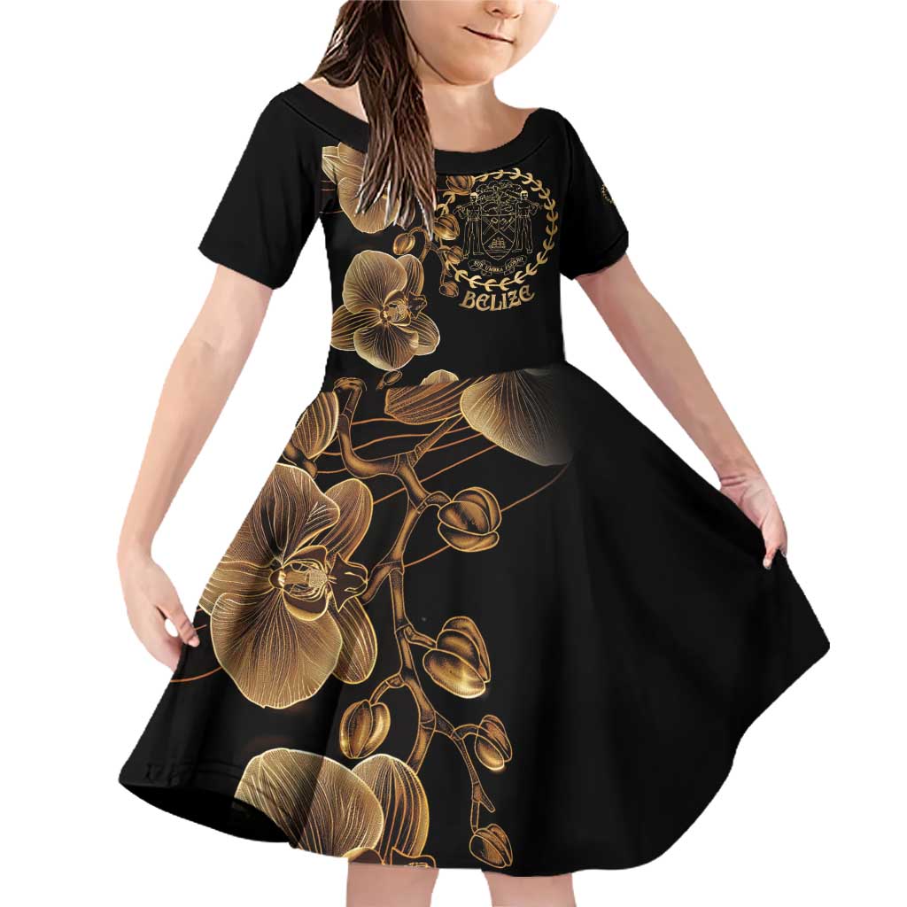 Belize Gold Orchid Family Matching Off Shoulder Short Dress and Hawaiian Shirt Luxury Stylized
