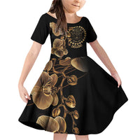 Belize Gold Orchid Family Matching Off Shoulder Short Dress and Hawaiian Shirt Luxury Stylized