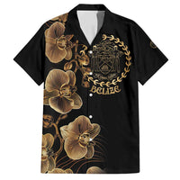 Belize Gold Orchid Family Matching Off Shoulder Short Dress and Hawaiian Shirt Luxury Stylized
