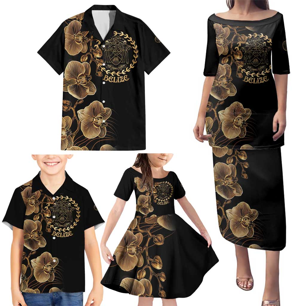Belize Gold Orchid Family Matching Puletasi and Hawaiian Shirt Luxury Stylized