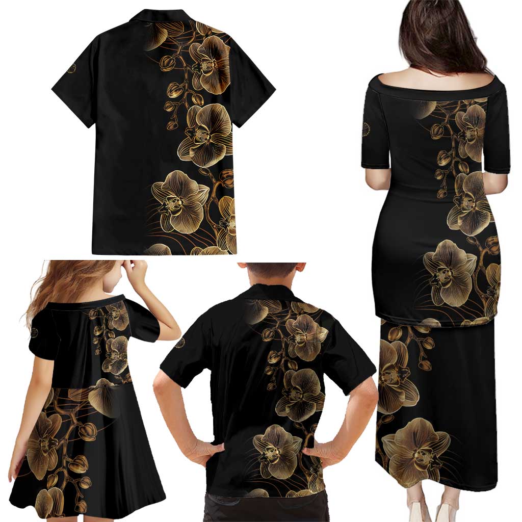 Belize Gold Orchid Family Matching Puletasi and Hawaiian Shirt Luxury Stylized