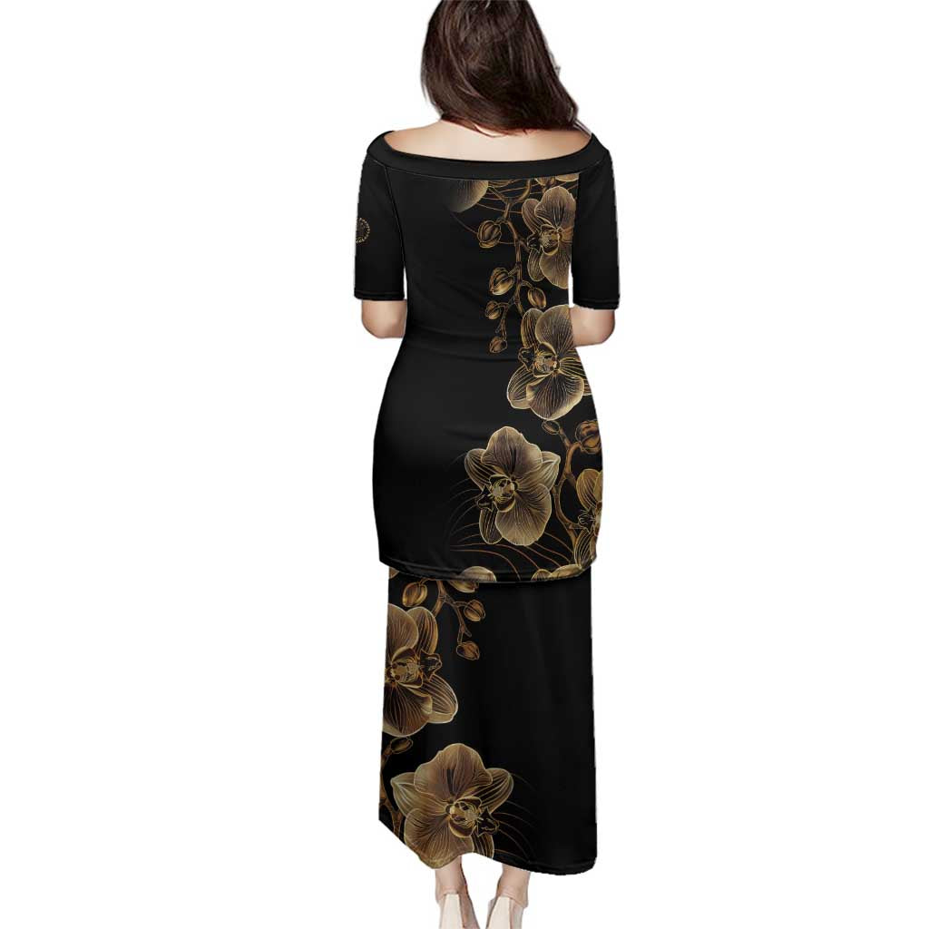 Belize Gold Orchid Family Matching Puletasi and Hawaiian Shirt Luxury Stylized