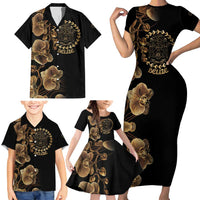 Belize Gold Orchid Family Matching Short Sleeve Bodycon Dress and Hawaiian Shirt Luxury Stylized