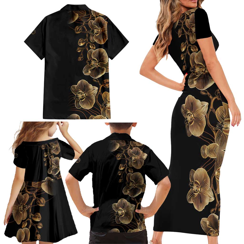 Belize Gold Orchid Family Matching Short Sleeve Bodycon Dress and Hawaiian Shirt Luxury Stylized