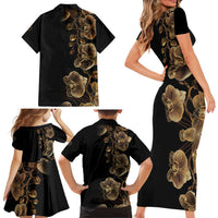 Belize Gold Orchid Family Matching Short Sleeve Bodycon Dress and Hawaiian Shirt Luxury Stylized