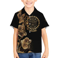 Belize Gold Orchid Family Matching Short Sleeve Bodycon Dress and Hawaiian Shirt Luxury Stylized