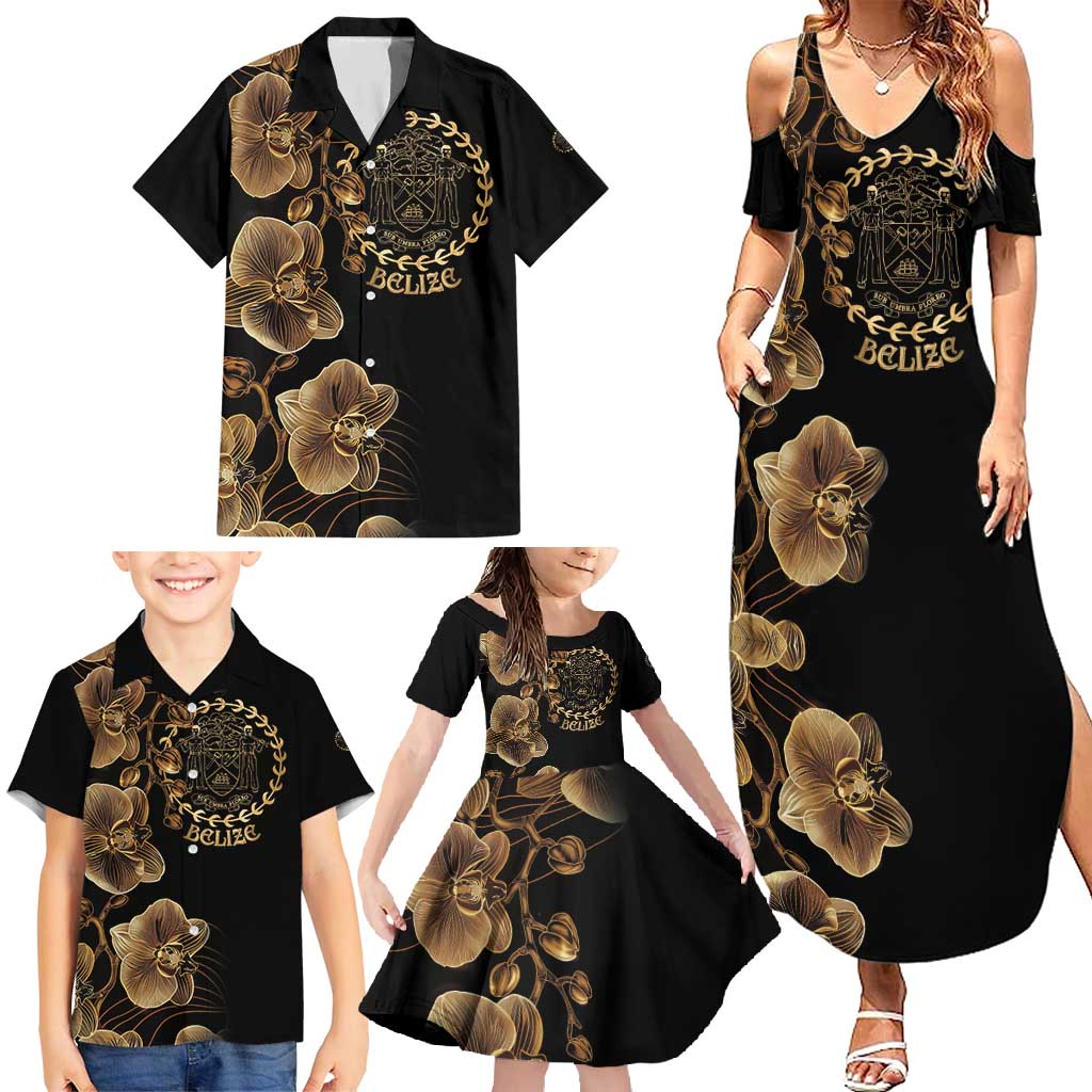 Belize Gold Orchid Family Matching Summer Maxi Dress and Hawaiian Shirt Luxury Stylized
