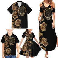 Belize Gold Orchid Family Matching Summer Maxi Dress and Hawaiian Shirt Luxury Stylized