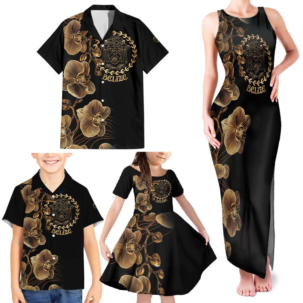 Belize Gold Orchid Family Matching Tank Maxi Dress and Hawaiian Shirt Luxury Stylized