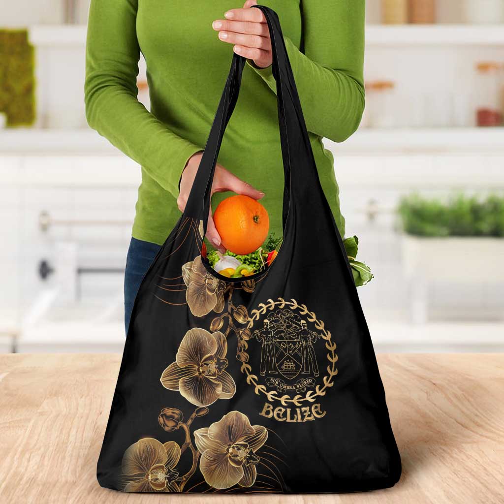 Belize Gold Orchid Grocery Bag Luxury Stylized