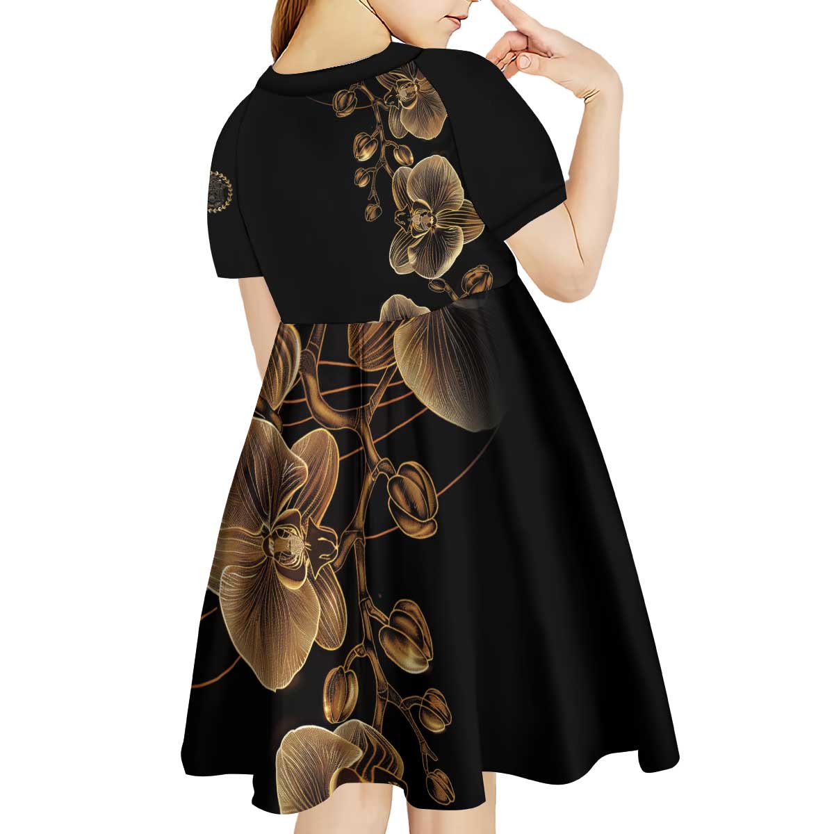 Belize Gold Orchid Kid Short Sleeve Dress Luxury Stylized