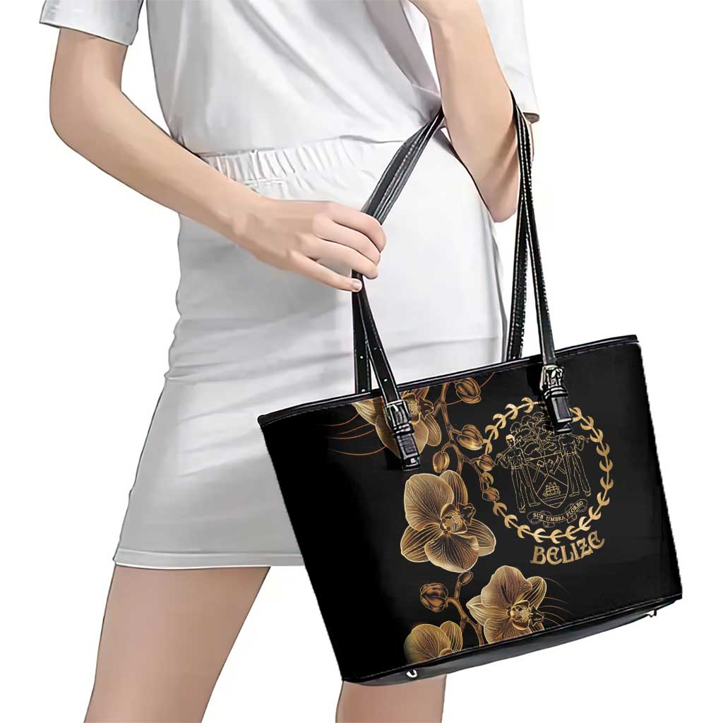 Belize Gold Orchid Leather Tote Bag Luxury Stylized