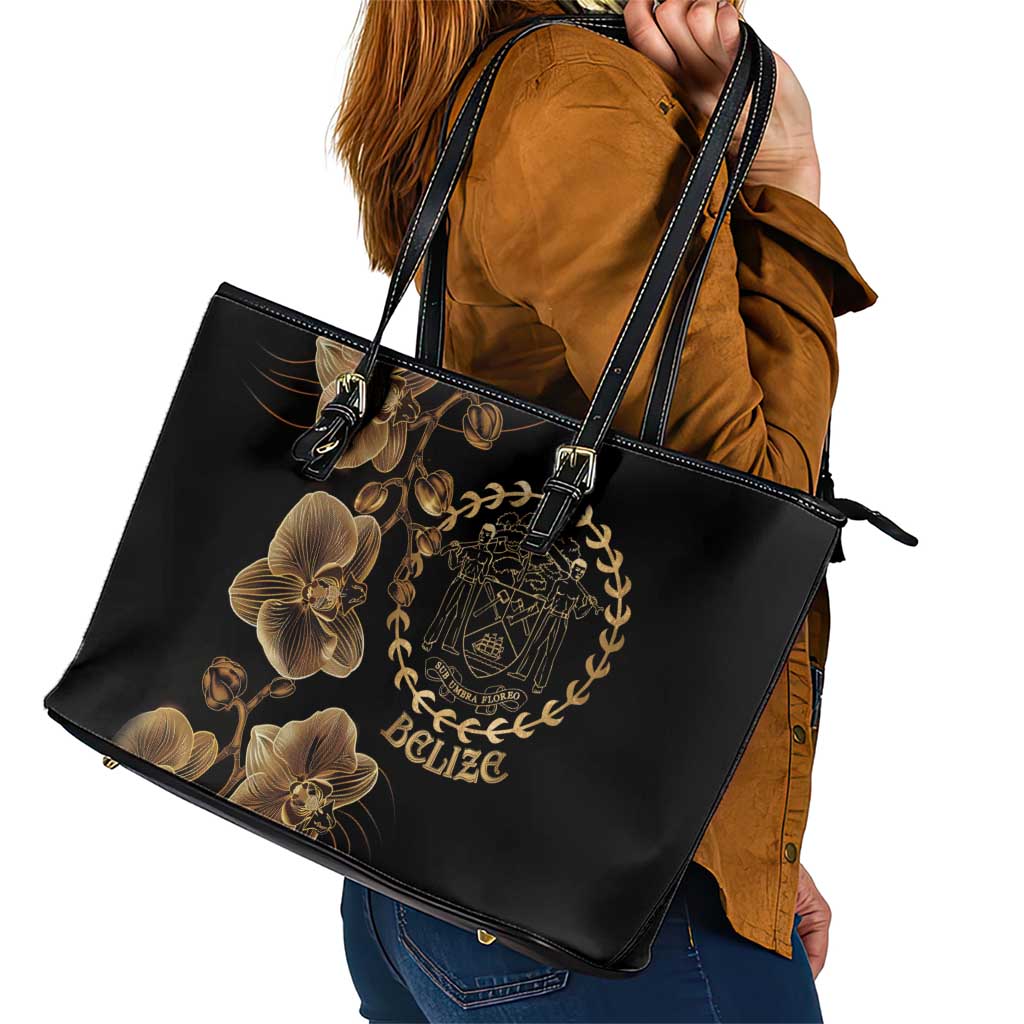 Belize Gold Orchid Leather Tote Bag Luxury Stylized